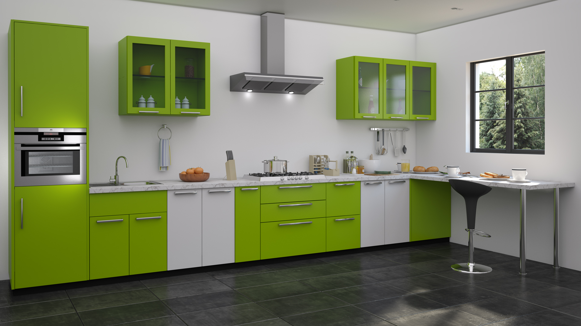 Marvelous Contemporary Green color Kitchen Design | Acha Homes