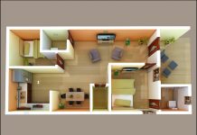 Topmost Square Feet Low Cost 2 Bedroom House Floor Plan Design 3D Excellent