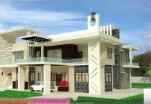 White Indian Bungalow Beautiful House Design Glass Balcony Gray Stone