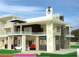 White Indian Bungalow Beautiful House Design Glass Balcony Gray Stone