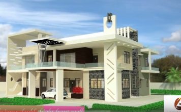 White Indian Bungalow Beautiful House Design Glass Balcony Gray Stone