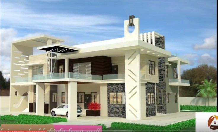 white indian bungalow  beautiful house  design  glass  balcony 