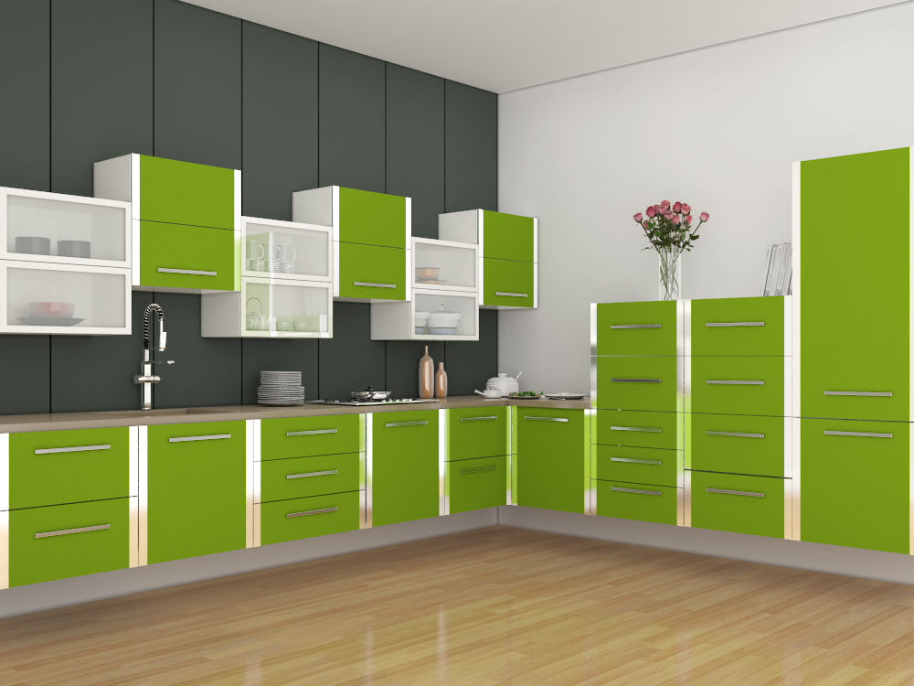 Marvelous Contemporary Green color Kitchen Design | Acha Homes