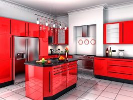 Marvelous Contemporary Red Color Kitchen Design