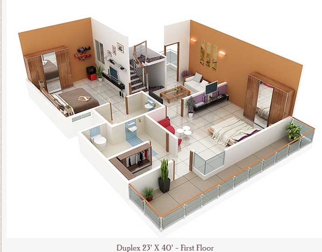 Duplex 3d View House Plans
