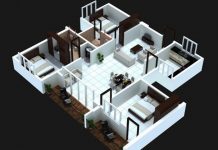 Three Bedroom Apartment Model Home Plan