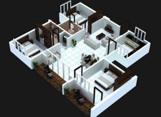 Three Bedroom Apartment Model Home Plan