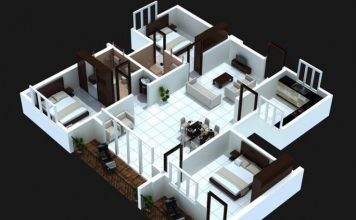 Three Bedroom Apartment Model Home Plan