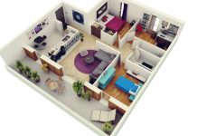 Three Bedroom American Model Home Plan