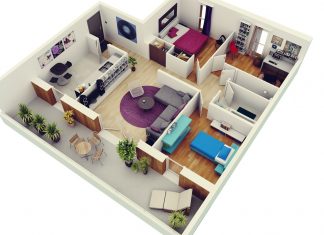 Three Bedroom American Model Home Plan
