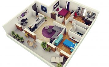 Three Bedroom American Model Home Plan