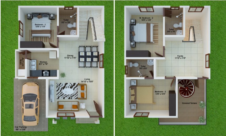 15 feet by 40 East Facing Beautiful Duplex Home Plan 