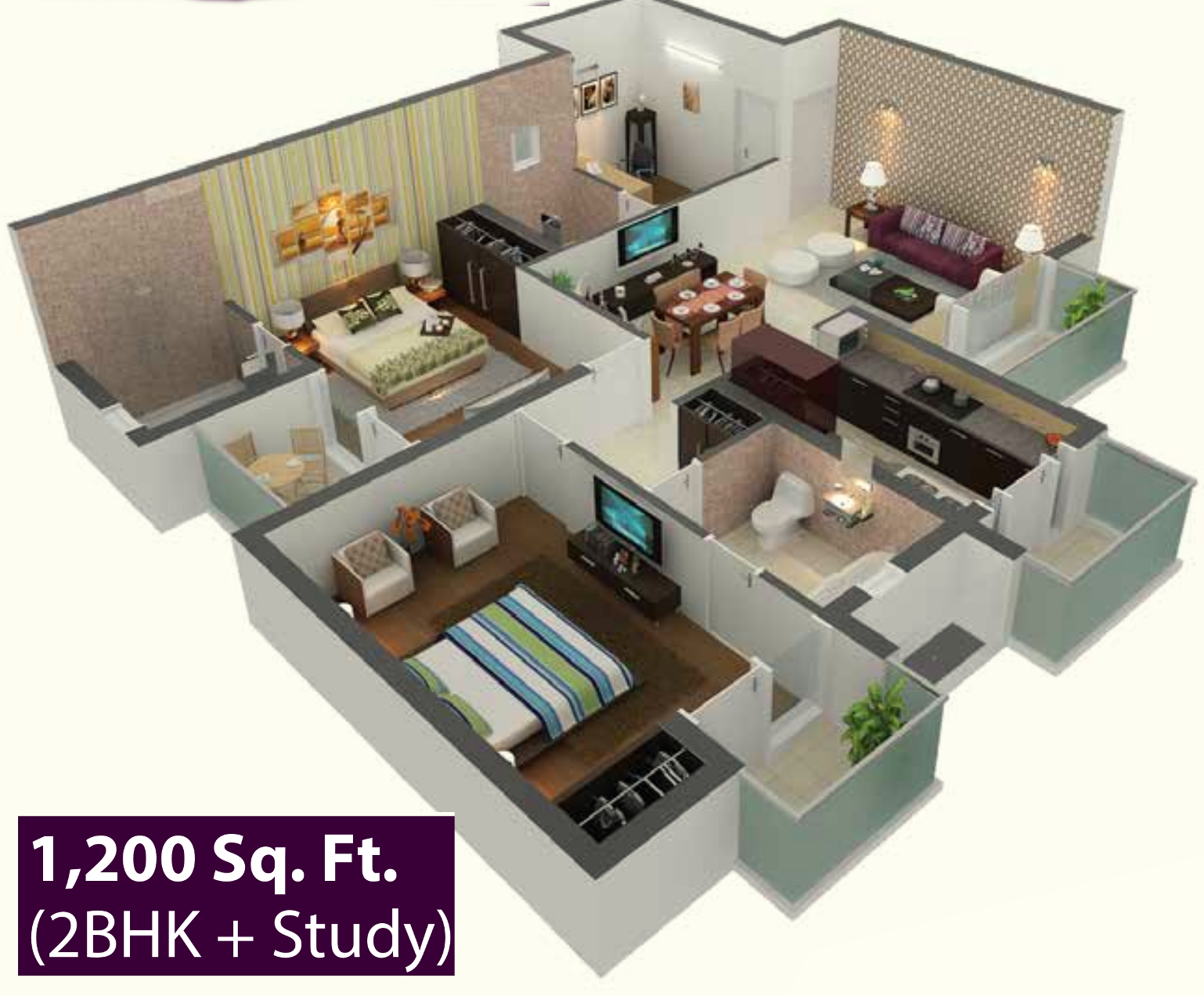 3 Bedroom House Design 1200 Sq Ft 3d Modern House Modern House