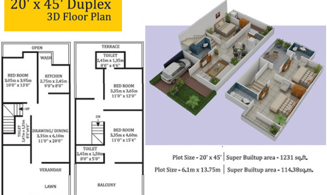 Simple Home Plan for Middle Class 20X45