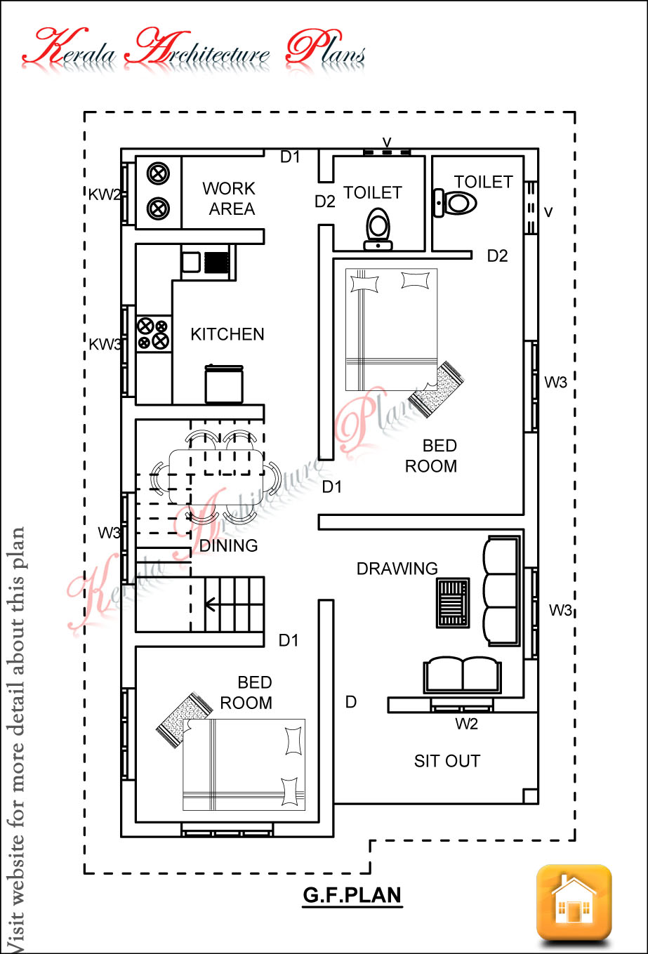 1200 Square Feet Kerala House Plan, Best Three Bedroom