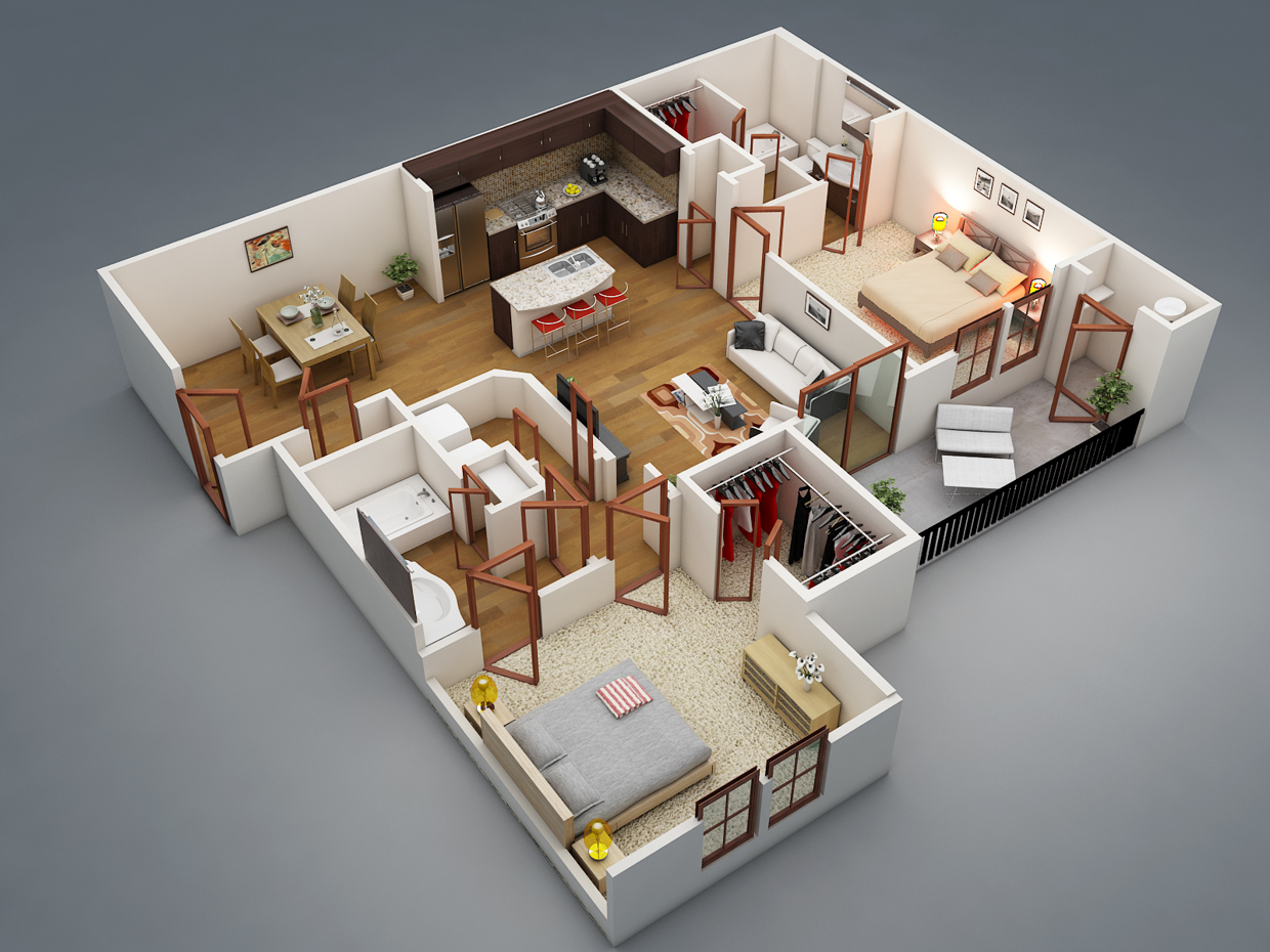 Best 5 Three Bedroom 3D House Plans Everyone Will Like Acha Homes
