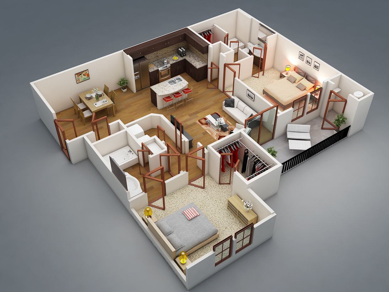 Best 5 Three Bedroom 3D House Plans Everyone Will Like | Acha Homes