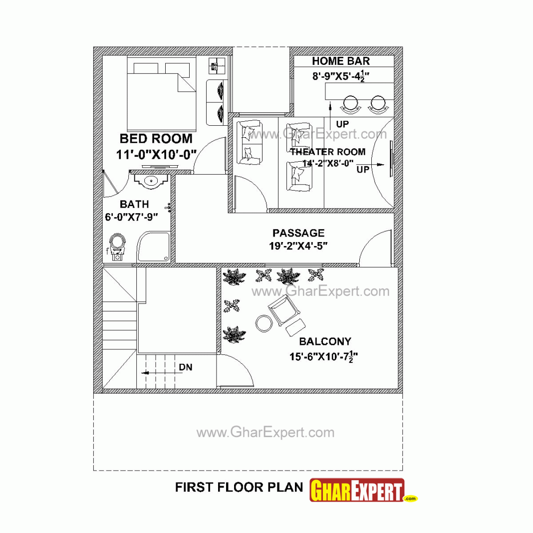 house plan for 27 feet by 37 feet plot 1 | Acha Homes