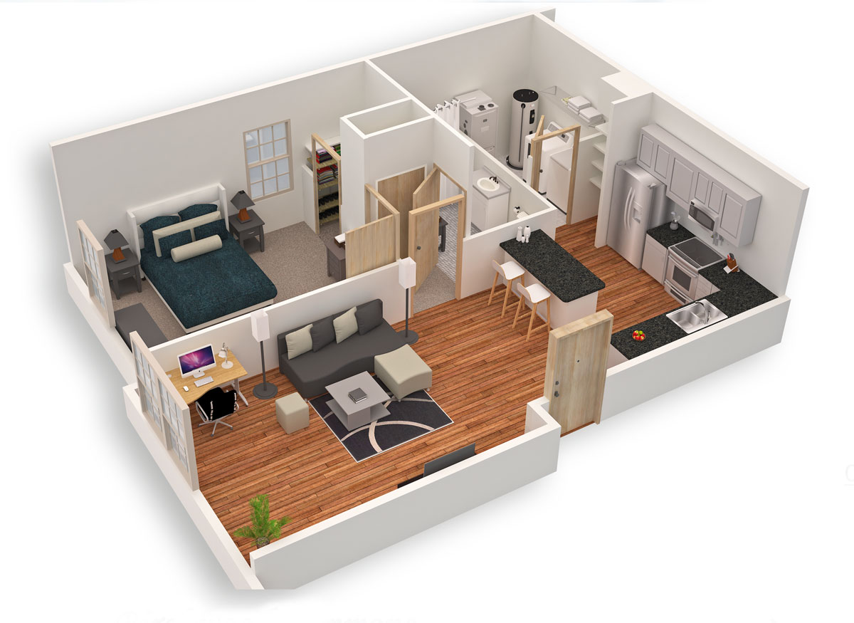 Small House 3D Floor Plan - floorplans.click