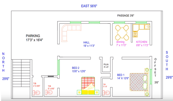 BEST HOUSE PLAN FOR 29 FEET BY 56 FEET PLOT AS PER VASTU