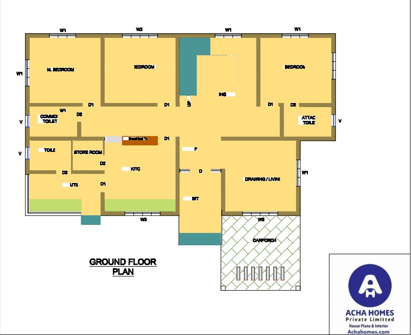 Best 3 BHK House Plan for 60 Feet by 50 Feet plot East Facing