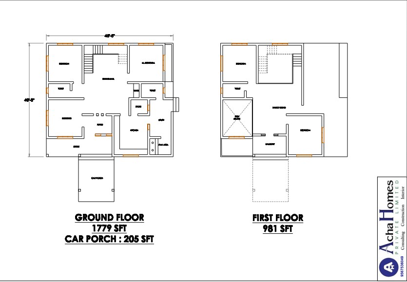 55 by 65 feet duplex dwelling house for two households at north facing