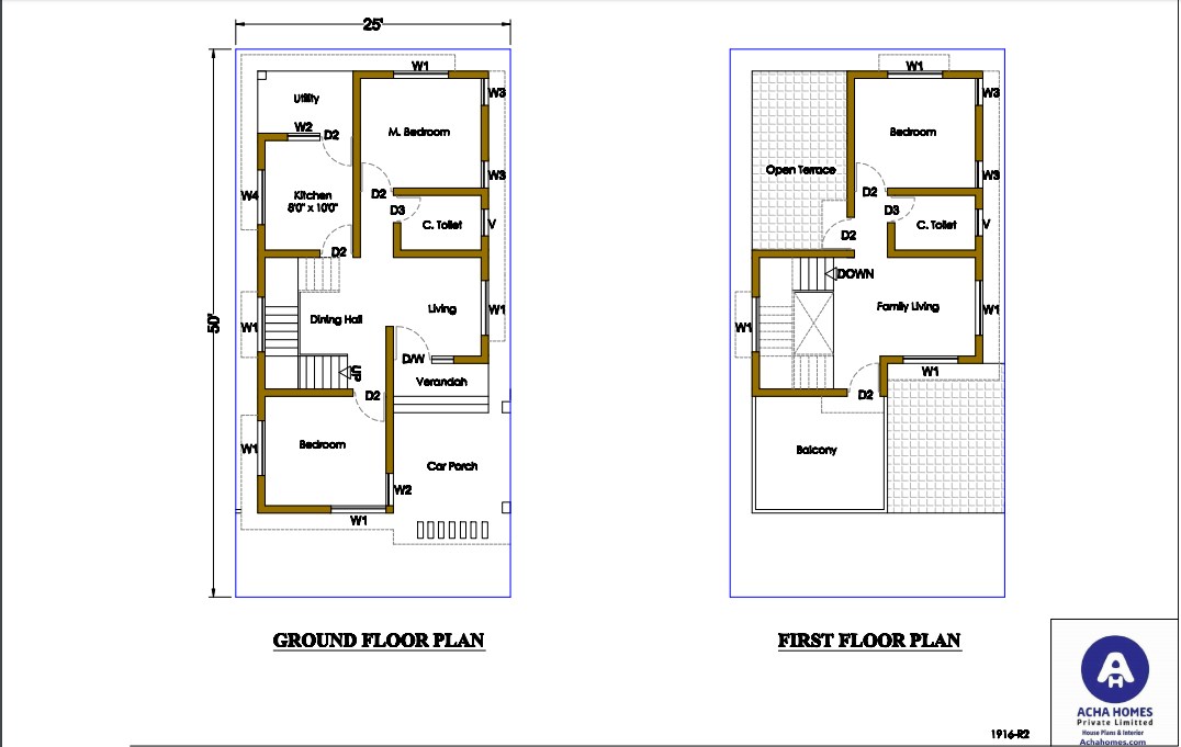 A 25 by 50 feet Plot for Two Family in a Semi-Detached House