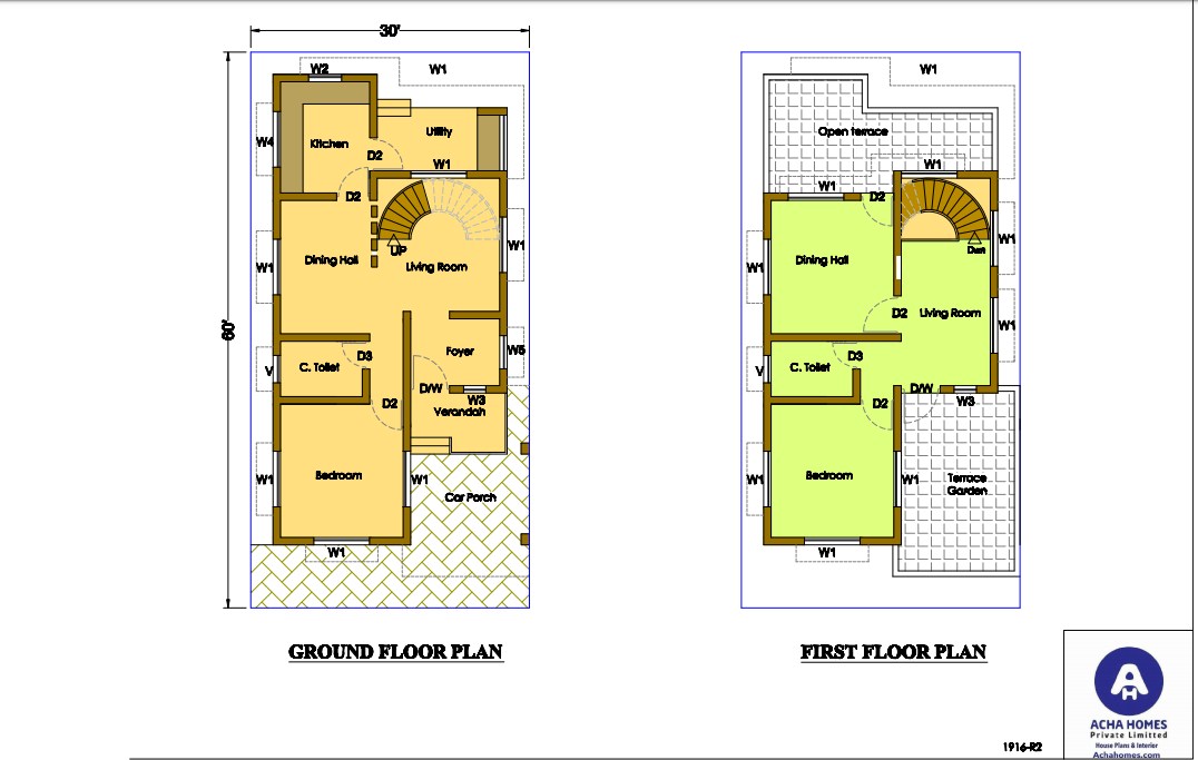 A 30 by 60 feet rectangular ranch house for a small knitted family