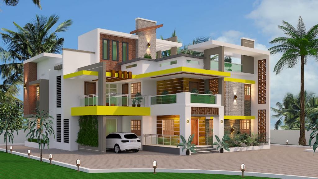 Modern style home design and plan for 3000 square feet duplex house