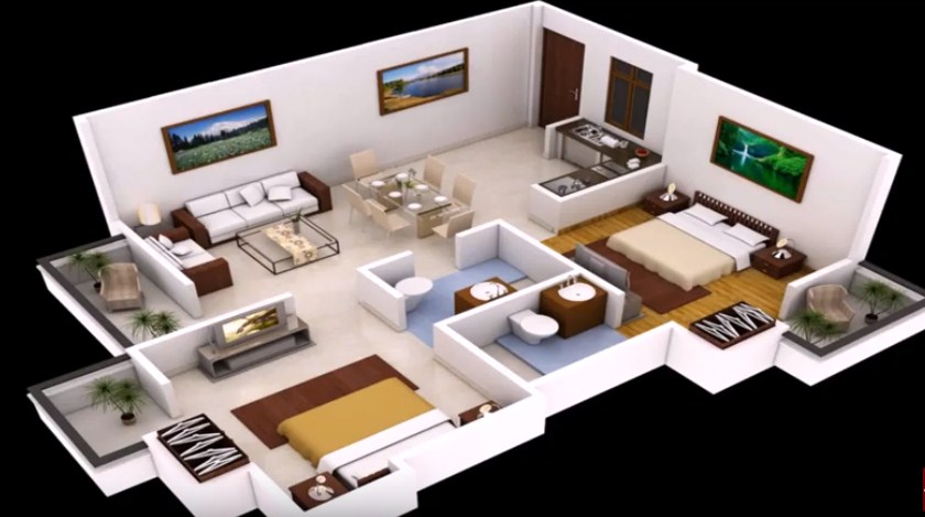 2 bedroom 3d floor plan