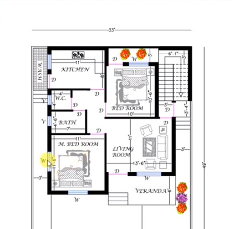 33 feet by 40 home plan