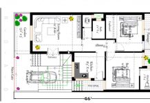 26×46 Fts South Facing House Design Plan in India 26 feet by 46 house plan