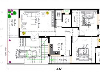 26×46 Fts South Facing House Design Plan in India 26 feet by 46 house plan