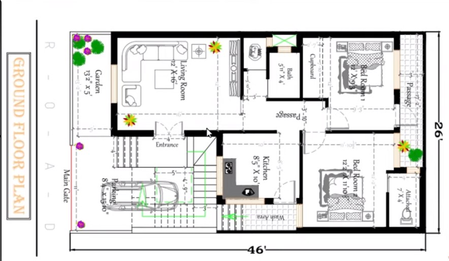 26 feet by 46 house plan