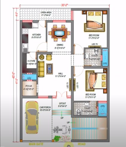 North Facing House Plan in India, House Design, 30×45 House Plan